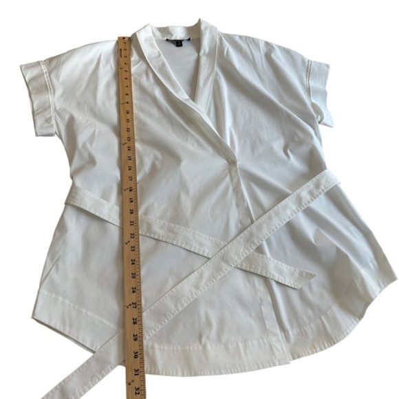 Lafayette148 White Top/Blouse/Tunic Short Sleeve Surplice Neck Wrap Front Large - Picture 12 of 16